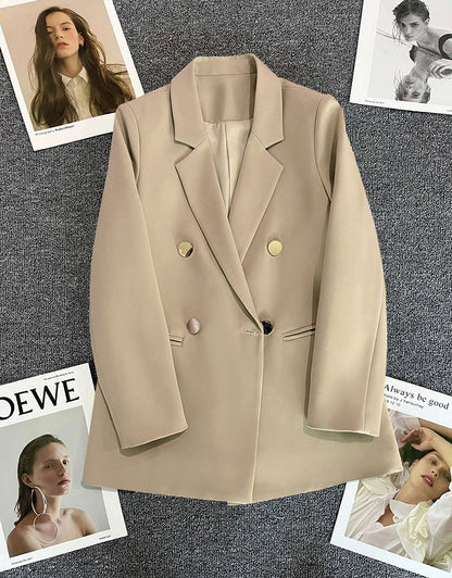Green Metal Buckle Korean Style 2024 Spring and Autumn New Milk White Suit Jacket Women's Casual All-match High-end Suit