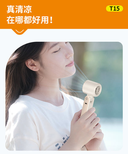 Cross-Border New T15 High-Speed 100-Speed Foldableing Handheld Fan USB Charging Hanging Neck Portable Violent Turbine Fan