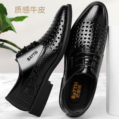 Ba Totem Summer Men's Shoes Genuine Leather Hollow Breathable Leather Shoes Men's Shoes Men's Korean Fashionable Business Dress Shoes Men's