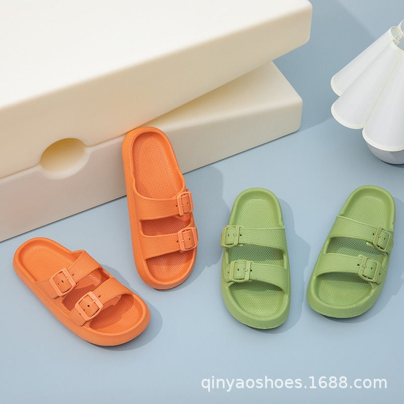 Double Strips Feeling EVA Slippers Women's Summer Bathing Slippers Home Sandals Men's Outdoor Beach Sandals