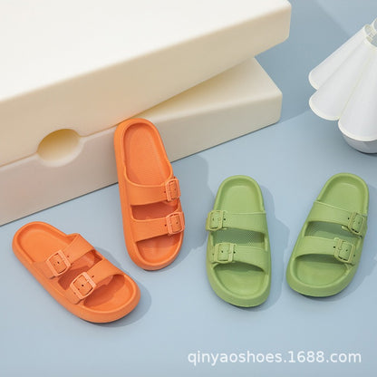 Double Strips Feeling EVA Slippers Women's Summer Bathing Slippers Home Sandals Men's Outdoor Beach Sandals