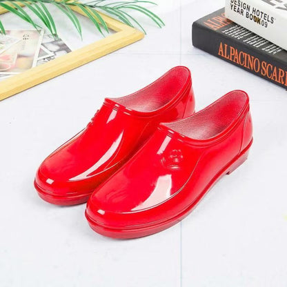 Thickened New Rain Boots Women's Four Seasons Yuanbao Shallow Water Shoes Middle-aged Short Tube Waterproof Non-slip fleece-lined Warm Rubber Rain Boots