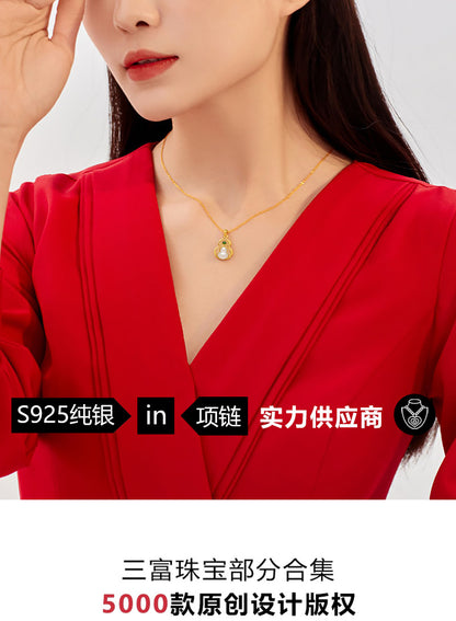 S925 Silver Simple and Fashionable Fulu Gourd Clavicle Chain Inlaid with Natural Hetian Jade High-End Necklace Factory Direct Sale