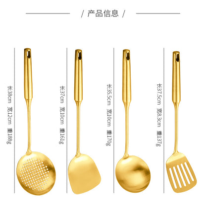 Stainless Steel High-grade Soup Leak Hot Pot Spoon Thickened Soup Spoon Golden Large Soup Spoon Titanium Plated Golden Soup Spoon Golden Spatula Spoon