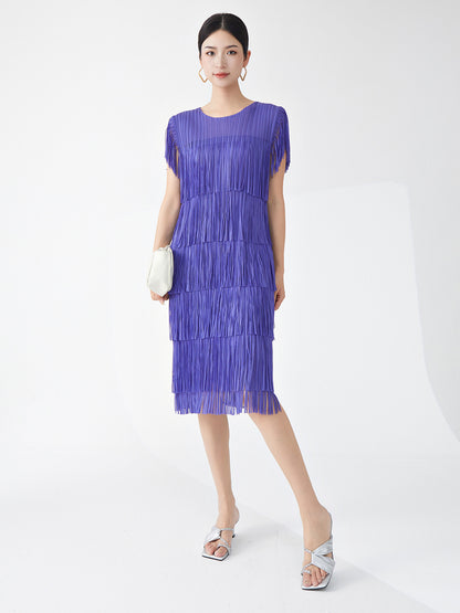Miyake Hot Selling Dress Commuting Women's Summer Design Niche Drape Temperament Fashionable Elegant Tassel Midi Skirt