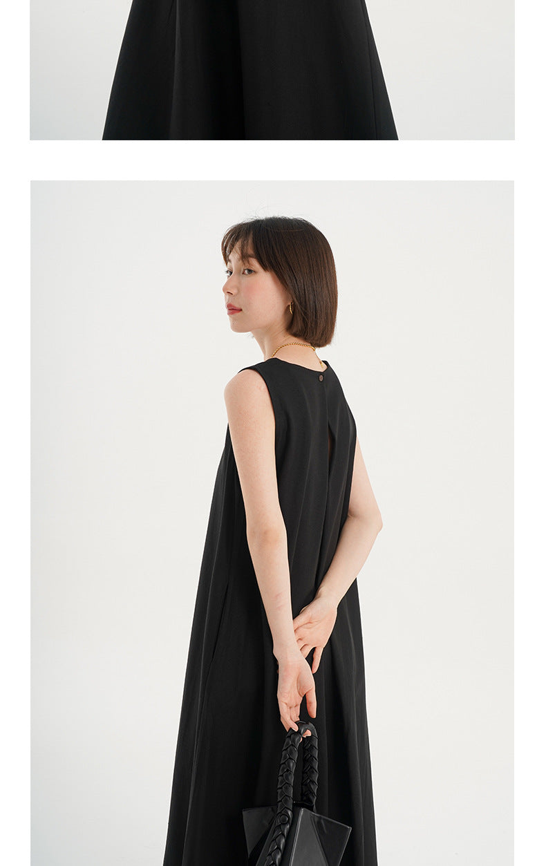 Korean Chic2026 Summer French Design Loose Backless Sleeveless Vest Dress Casual Age-Reducing Long Dress