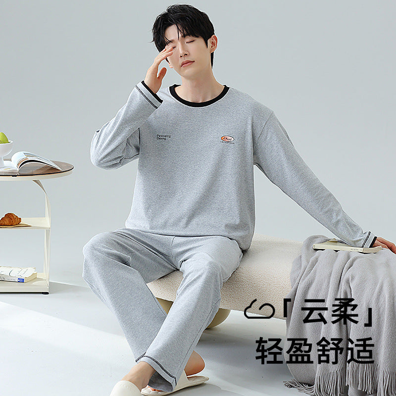 Plus Size 5XL 100% Cotton Men's Long-Sleeved Pajamas Spring & Fall Long-Sleeved 105kg Can Be Worn Outside Home Clothes Set