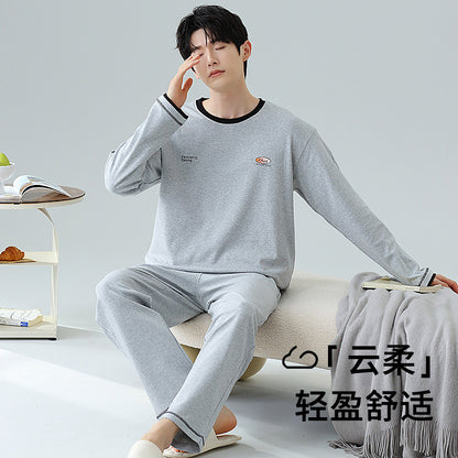 Plus Size 5XL 100% Cotton Men's Long-Sleeved Pajamas Spring & Fall Long-Sleeved 105kg Can Be Worn Outside Home Clothes Set