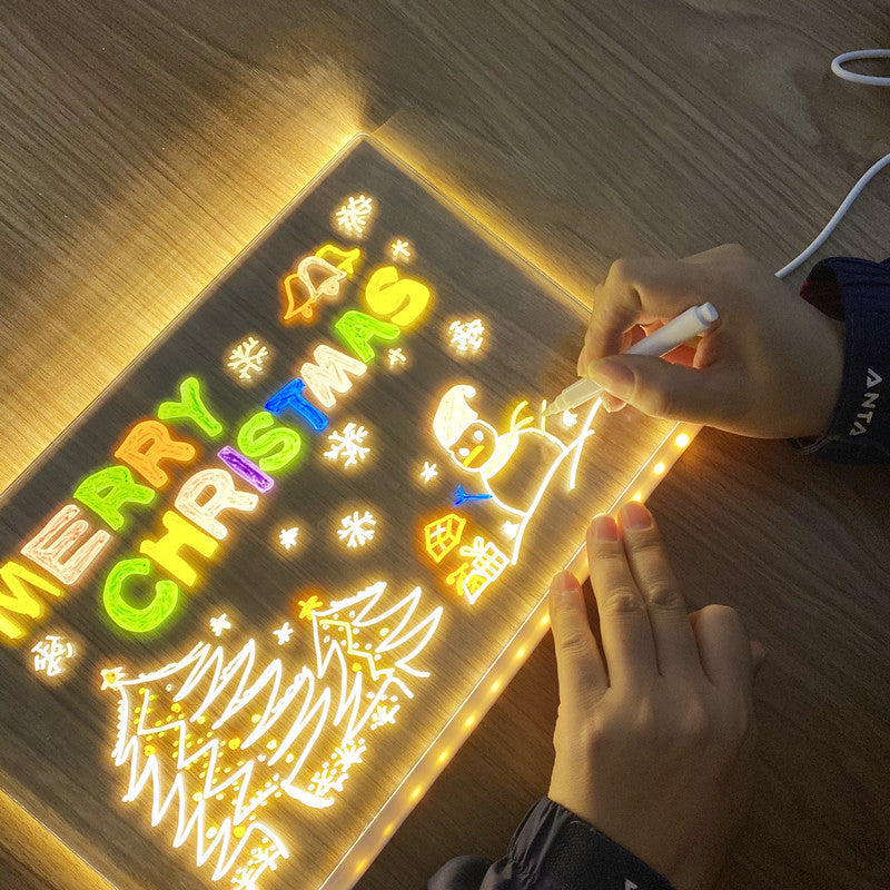 Children's Transparent Luminous Large Writing Board Household Erasable Small Whiteboard Acrylic Stand Message Board Cartoon with Light