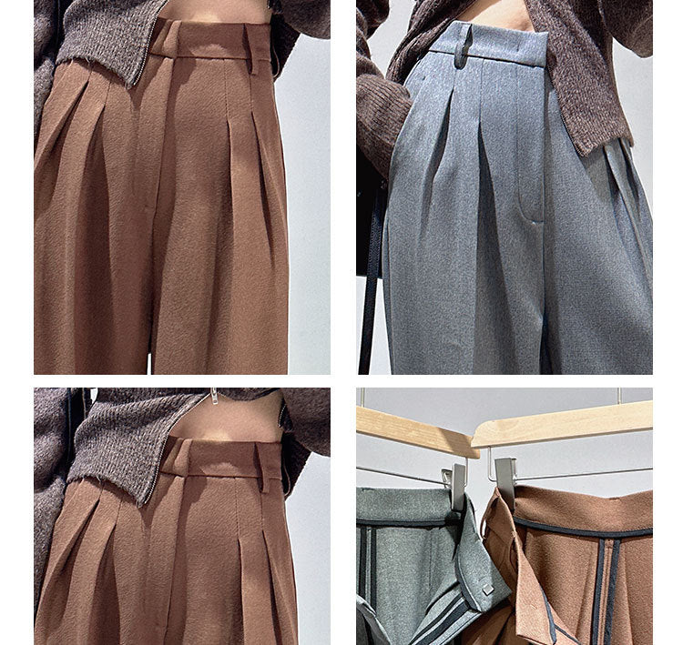 Spring and Autumn New Style Old Money Style Brown Coffee Color Suit Pants for Women, Wide-Leg Pants with Drape Effect, Slimming, Extended Length for Tall Individuals, Straight-Leg Pants