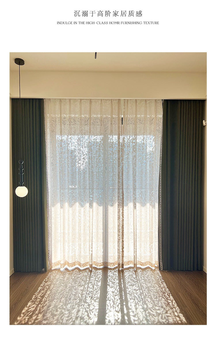 Ankra Brown Shading Bedroom Curtain New Full Shading Living Room High-Level Light Luxury Chenille Cream Curtain