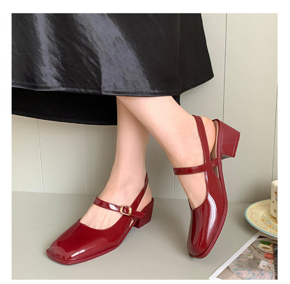 Cross-border Square Thick Heeled Baotou Sandals Women's 2025 Foreign Trade New Summer Fashion Women's Shoes Mary Jane Shallow Mouth Shoes