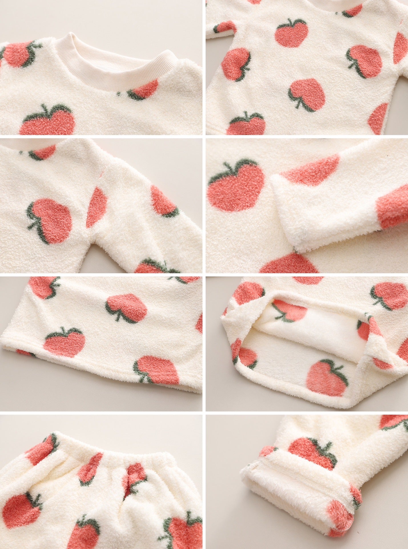 Free Shipping Yukids Kidsren's Autumn and Winter Home Clothes Set for Men and Women Baby Flannel Fruit Warm Two-Piece Set