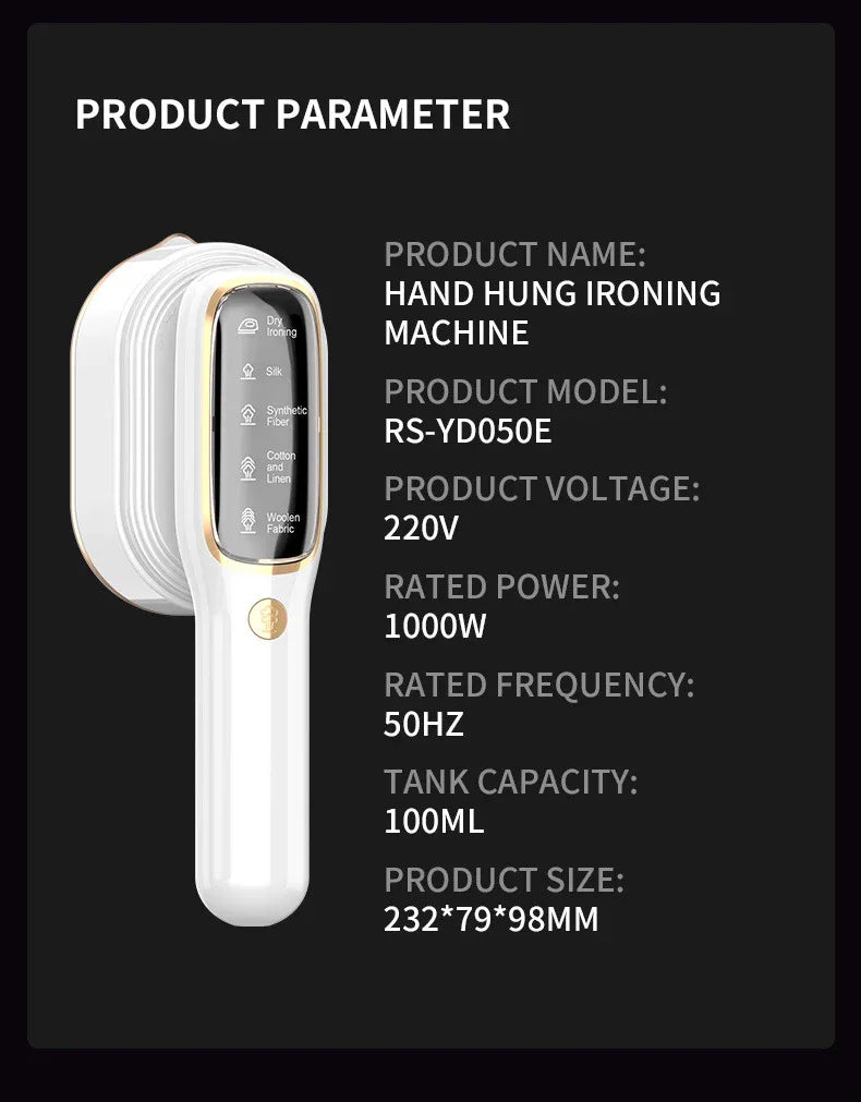 New LED Digital Display Smart Steam Iron Portable Folding Handheld Hanging Ironing Machine 1000W Home Ironing Machine
