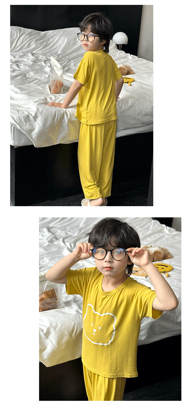 Children's Modal Pajamas Summer Thin Short-sleeved Trousers Ice Silk Middle-aged Boys and Girls Home Suit Summer