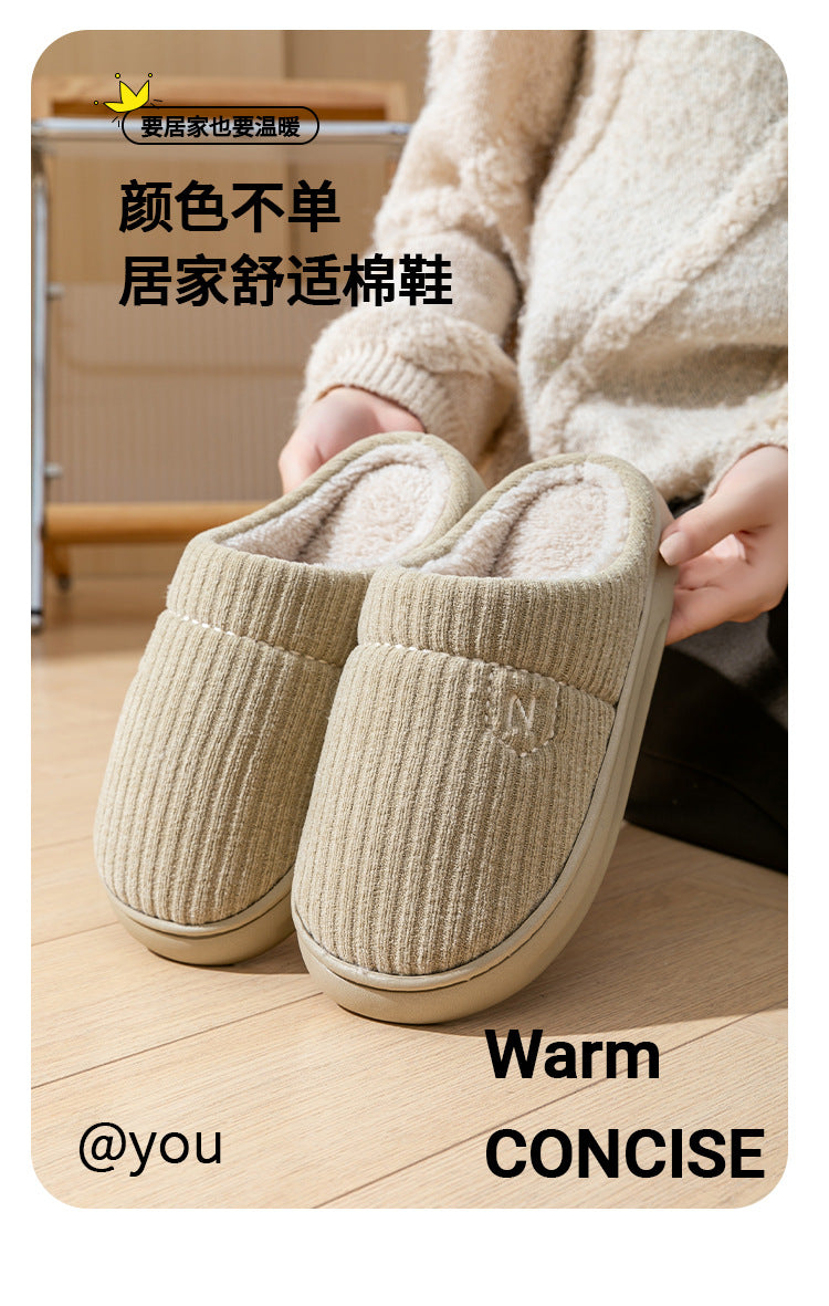 Women's Thick-Soled Winter Non-Slip Couple Indoor Warm Home Slippers with Fur for Men and Women
