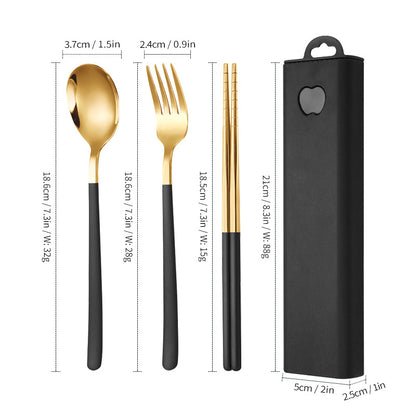 304 Stainless Steel Convenient Tableware Fork, Spoon and Chopsticks Three-Piece Set Outdoor Travel Student Storage Box Tableware Set