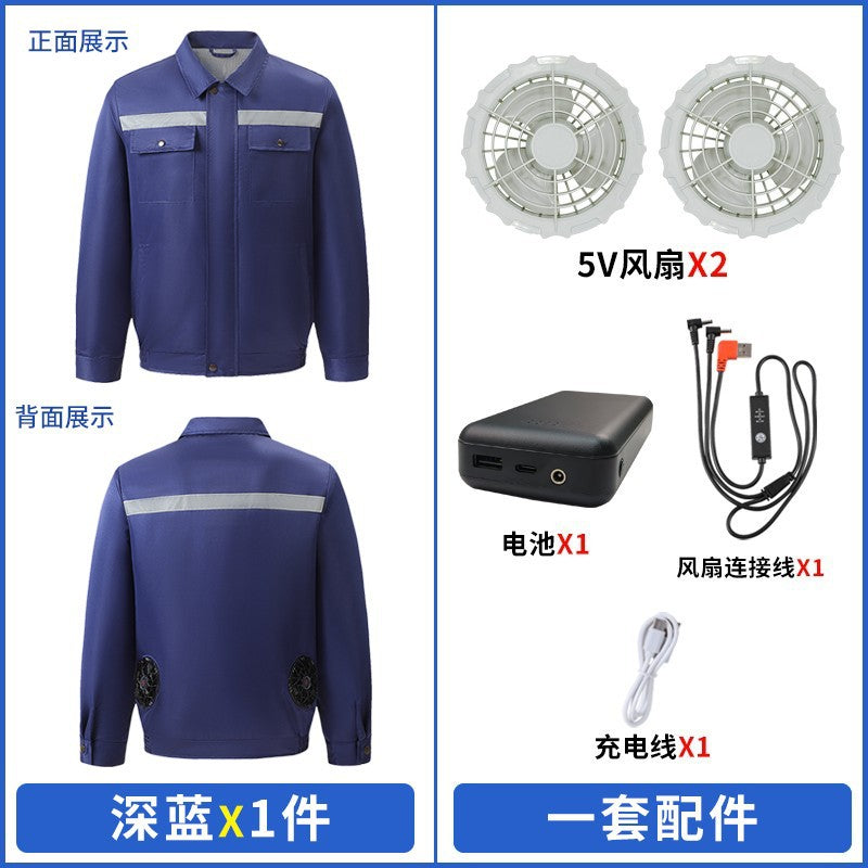 Cross-Border Cooling Air-Conditioning Clothing with Reflective Strips and Fan Cooling Clothing for Men and Women Labor Protection Summer Outdoor Work Clothes
