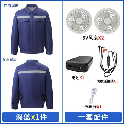 Cross-Border Cooling Air-Conditioning Clothing with Reflective Strips and Fan Cooling Clothing for Men and Women Labor Protection Summer Outdoor Work Clothes