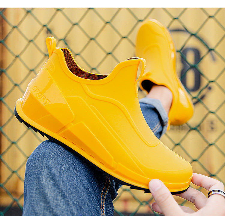 Cross-border Explosions Fashion Rain Boots Men's Non-slip Rubber Shoes Thick Sole Wear-resistant Outer Wear Rain Boots Non-slip Kitchen Water Shoes Men