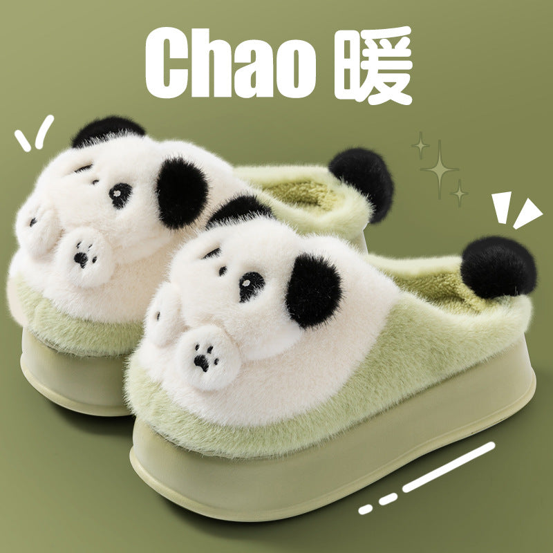 Thick-Soled High-Heeled Cotton Slippers for Women's Home, Cute Bear Girl's Heart Heightening Slippers, Winter Warm and Non-Slip Outer Wear