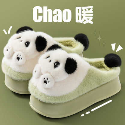 Thick-Soled High-Heeled Cotton Slippers for Women's Home, Cute Bear Girl's Heart Heightening Slippers, Winter Warm and Non-Slip Outer Wear