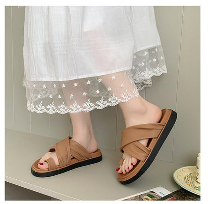 Thick-bottom Slippers Women's 2025 Summer New Beach Outer Wear Cross-belt Cross-border Foreign Trade Flat Beach Sandals