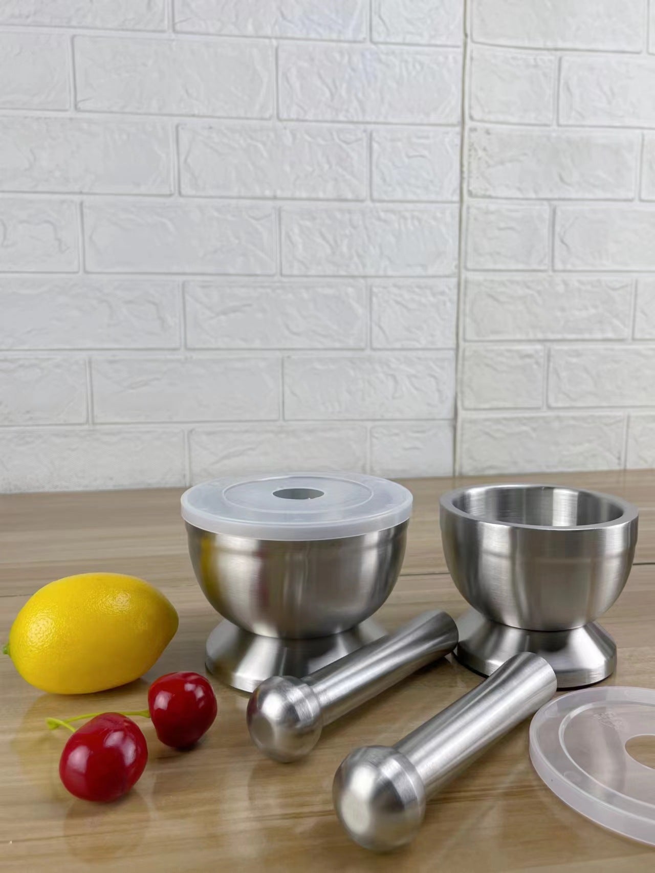 304 stainless steel garlic masher round grinding pot mortar mold stone mortar masher with lid mortar Masher