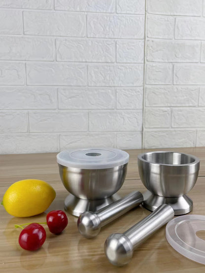 304 stainless steel garlic masher round grinding pot mortar mold stone mortar masher with lid mortar Masher