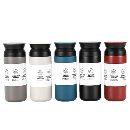 New Japanese Element Cup Flat Lid Simple Accompanying Water Cup Portable 304 Stainless Steel Double Layer Vacuum Thermos Cup