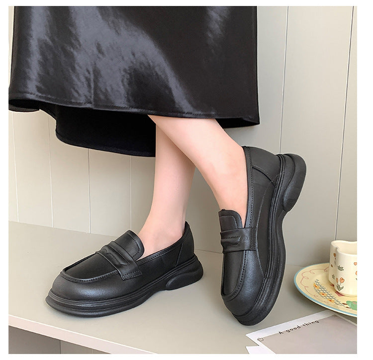 Thick-Soled Loafers British Style Slip-On White Shoes for Women 2025 New Versatile Toe-Toe Shoes Cross-Border Foreign Trade Women's Shoes