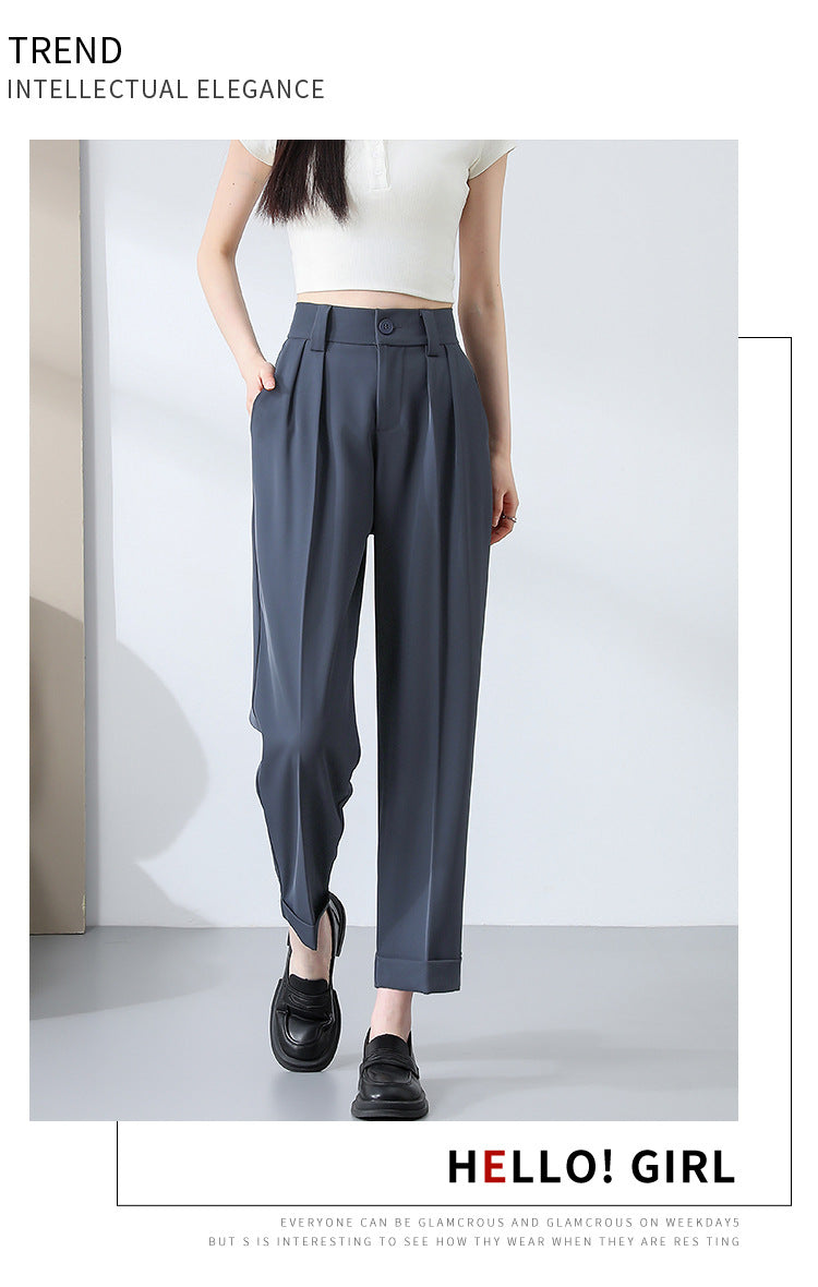 New Style Ice Silk Suit Pants for Petite Women, Cropped Straight-Leg Pants, Summer Thin Cigarette Pants, Free Shipping