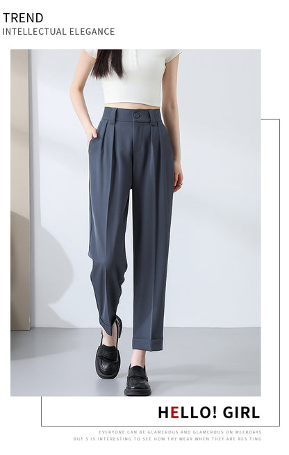 New Style Ice Silk Suit Pants for Petite Women, Cropped Straight-Leg Pants, Summer Thin Cigarette Pants, Free Shipping
