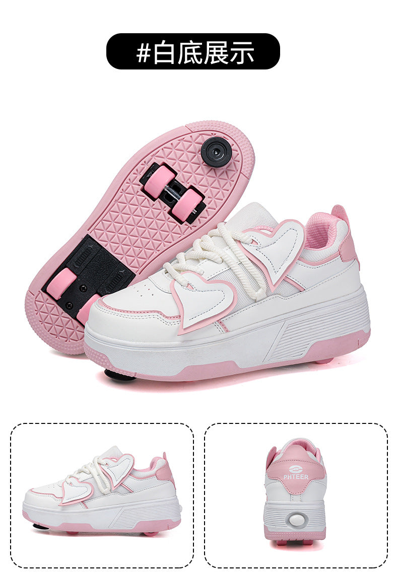 Girls' Roller Shoes Autumn and Winter New Model Children's Four-Wheel Automatic Sliding Skates for Older Kids Sports Roller Shoes
