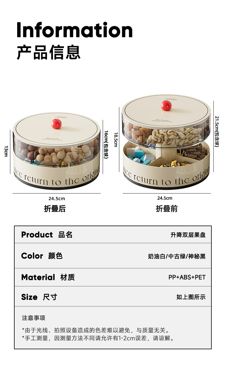 Fruit Tray Living Room Coffee Table Food Grade Melon and Peanut Snacks Dried Fruit Box Multi-layer Rotating Liftable Candy Box