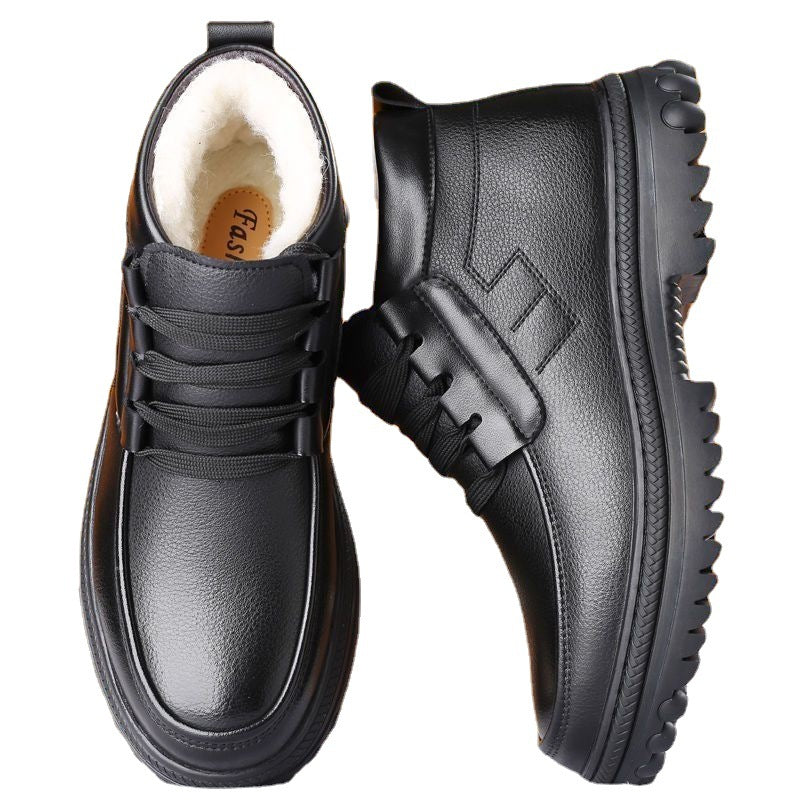 Men's Cotton Shoes Winter Fleece-lined Thickened Warm Real Cowhide Fleece Shoes Gao Bang Non-slip Deodorant Work Shoes Dad Shoes