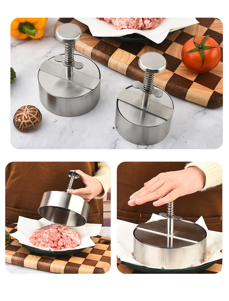 Amazon Hamburger Meat Press Push-Type Round 304 Stainless Steel Manual Meat Press Mold Household Kitchen Tools