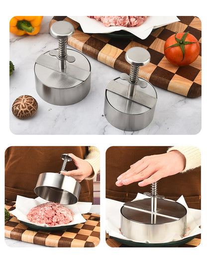 Amazon Hamburger Meat Press Push-Type Round 304 Stainless Steel Manual Meat Press Mold Household Kitchen Tools