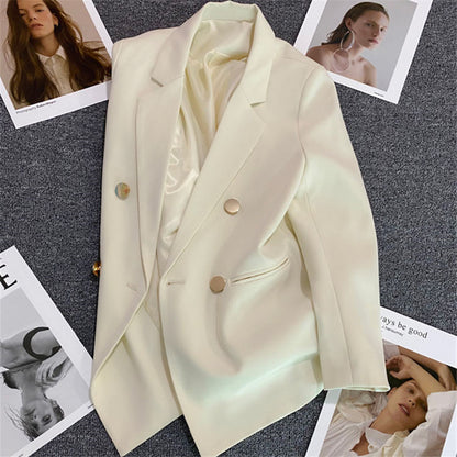 Green Metal Buckle Korean Style 2024 Spring and Autumn New Milk White Suit Jacket Women's Casual All-match High-end Suit