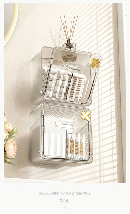 Cotton Swab Storage Box, Wall-Mounted, No-Drill, Elastic Band, Makeup Cotton, Makeup Remover Wipes Storage Box, Bathroom Hairpin Organizer Box