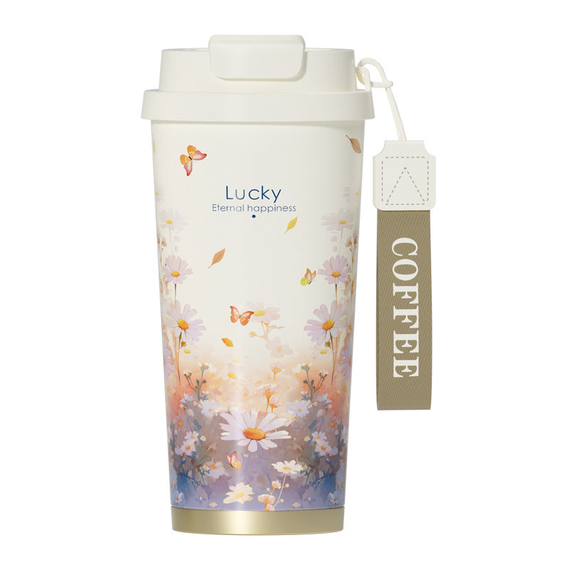New Ceramic Thermos Coffee Cup for Girls, a Lucky Charm with High Aesthetic Value, Double Drinking Cup, Lily of the Valley Gift Cup