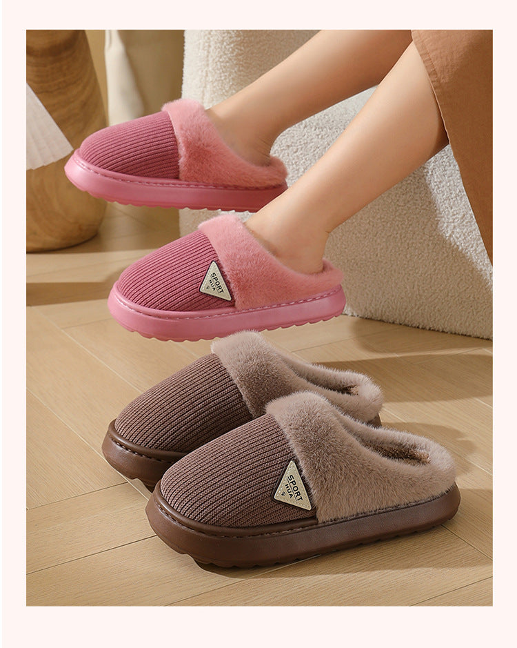 Slippers for Women Winter 2025 New Warm Indoor Home Non-Slip Thick-Soled Cotton Slippers Men's Wool Slippers Autumn and Winter