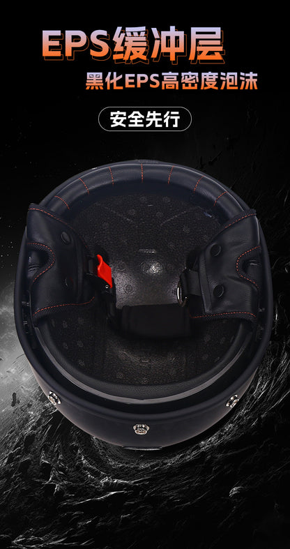 Manufacturer Wholesale 3C Certified Class a Motorcycle Retro Helmet Electric Vehicle Half Helmet Removable Ear Protection Water Transfer Printing
