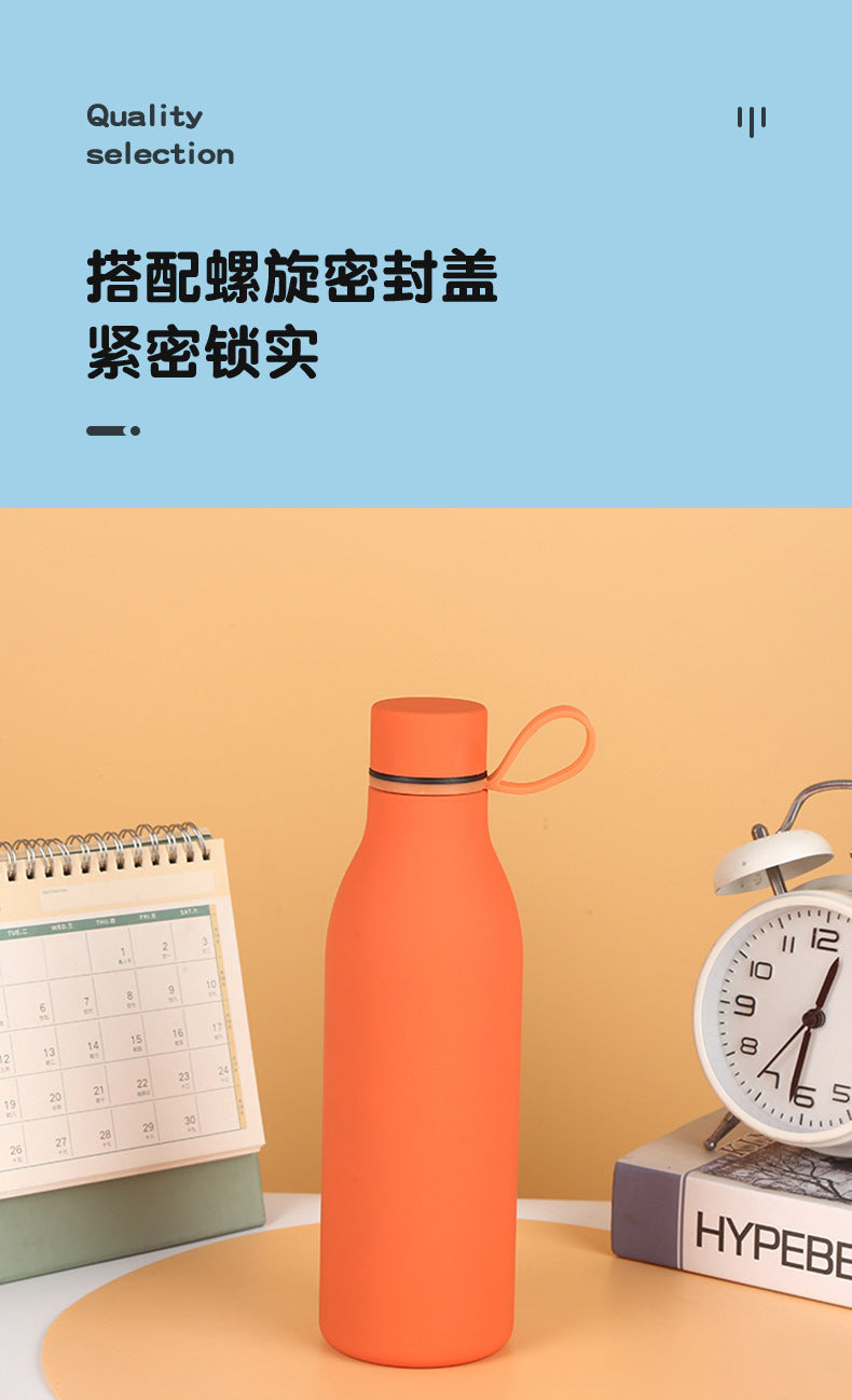 Cross-border American Style Sports Water Cup with Handle Outdoor Thermos 304 Stainless Steel Small Mouth Bottle Sports Frosted Water Bottle