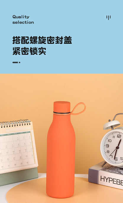 Cross-border American Style Sports Water Cup with Handle Outdoor Thermos 304 Stainless Steel Small Mouth Bottle Sports Frosted Water Bottle