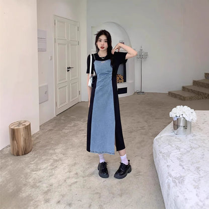 plus size Vintage Denim dress Women's Summer Skirt Casual Slim Fit Two-piece dress