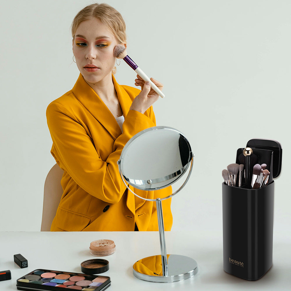 Platinum Automatic Adjustable Makeup Brush Storage Box Dressing Table Four-Compartment Plastic Storage Tube Large-Capacity Stationery Brush Barrel