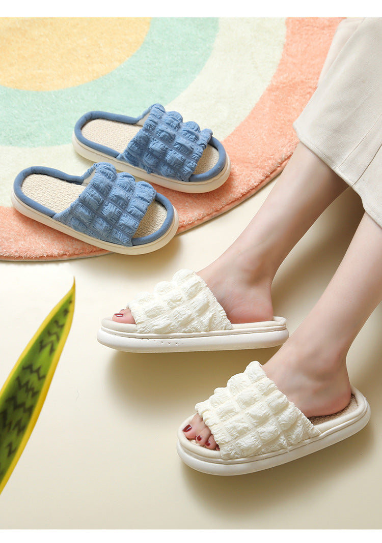 Japanese Linen Slippers for Women Spring & Fall Home Indoor Puff Cotton and Linen Silent Non-Slip Thick-Soled Bathroom Slippers for Men Wholesale