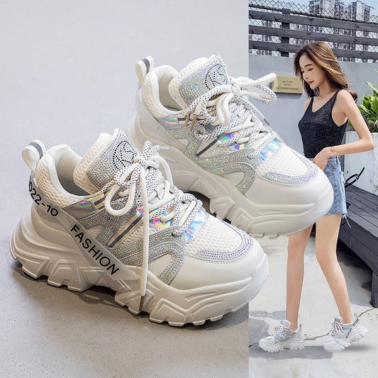 2026 Spring and Autumn Style Dad Shoes, Internet Celebrity Rhinestone Breathable Genuine Leather Shoes for Petite People, Popular Purple Thick-Soled Sports Shoes, Trendy on Instagram by PDG ibma