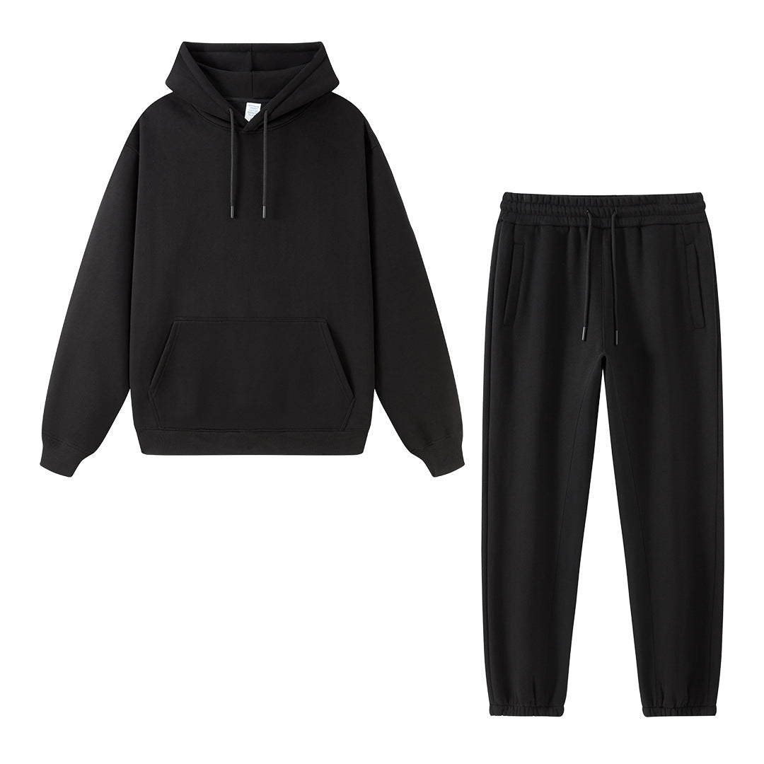 Tilani Men's Clothing European and American Trendy Brand High Quality 350g Fleece-Lined Thick Men's and Women's Hooded Sweatshirt and Sweatpants Pure Color Suit